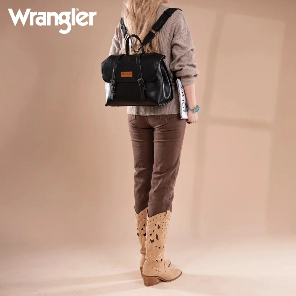 Wrangler Top Handle Carry Satchel/Laptop Bag/Backpack/Crossbody Black